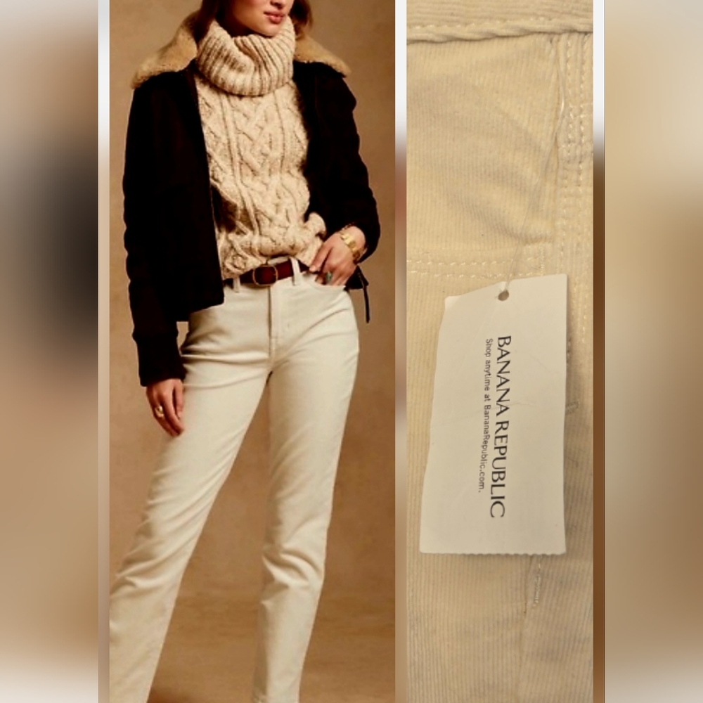 NWT Banana Republic Cream Corduroy Pants Off White Size 32 Or 14 Summer Classy